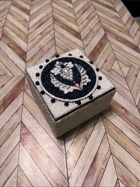 Beaded Decorative Jewelry Box - White and Navy